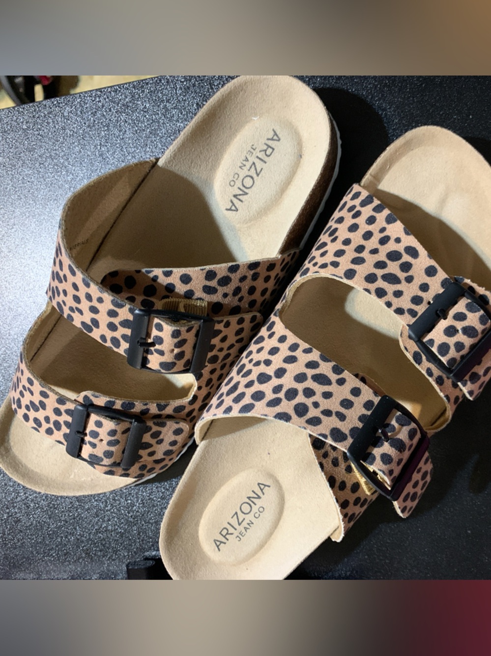 Arizona Jean Company Leopard Print Double-Buckle Sandals - Tan/Black